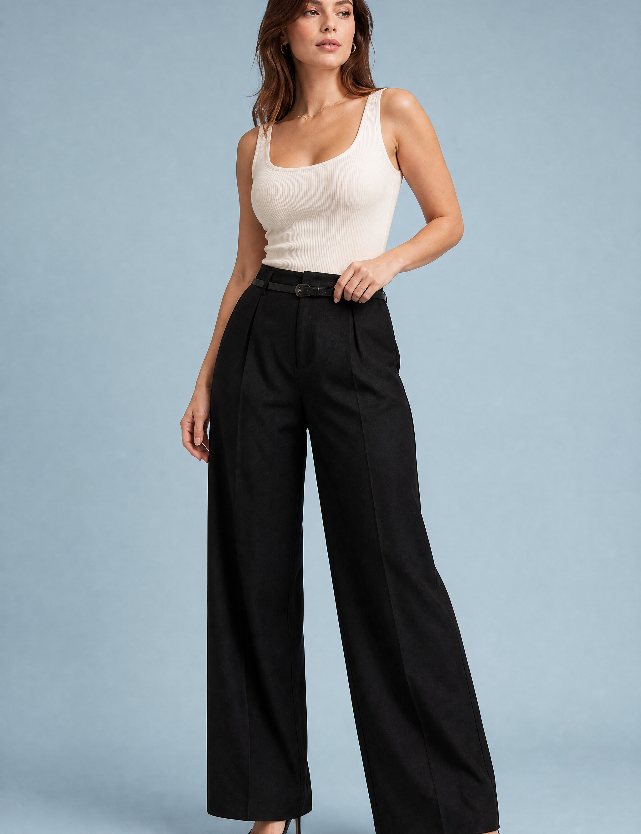 Pantalon large taille haute | Vue de face | Lounelle Paris