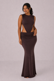 Robe longue dos nu taille ajourée | Porté sur une autre silhouette | Lounelle Paris