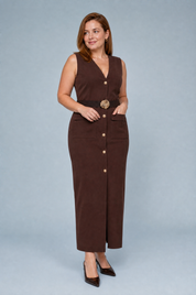 Robe longue col V ceinturée | Porté sur une autre silhouette | Lounelle Paris