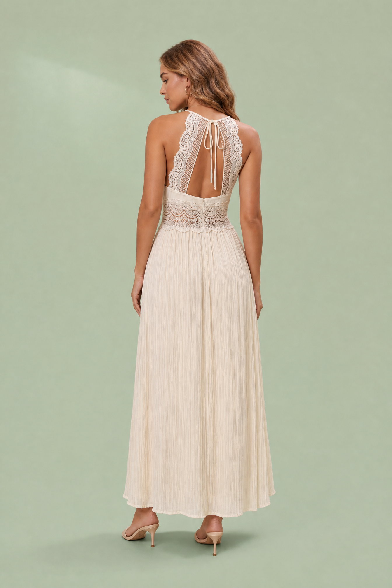 Robe longue abricot col halter dos nu | Vue de dos | Lounelle Paris