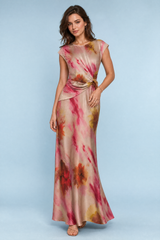 Vestito lungo beige rosato stampato