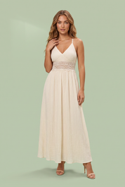 Robe longue abricot col halter dos nu | Vue de face | Lounelle Paris