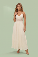 Abito lungo albicocca scollo halter schiena nuda