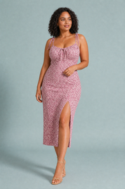 Robe midi florale à fente | Porté sur une autre silhouette | Lounelle Paris