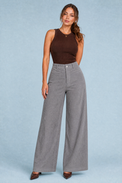 Pantalon large velours côtelé taille haute | Variante Gris | Lounelle Paris
