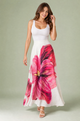 Gonna lunga rosa con stampa floreale