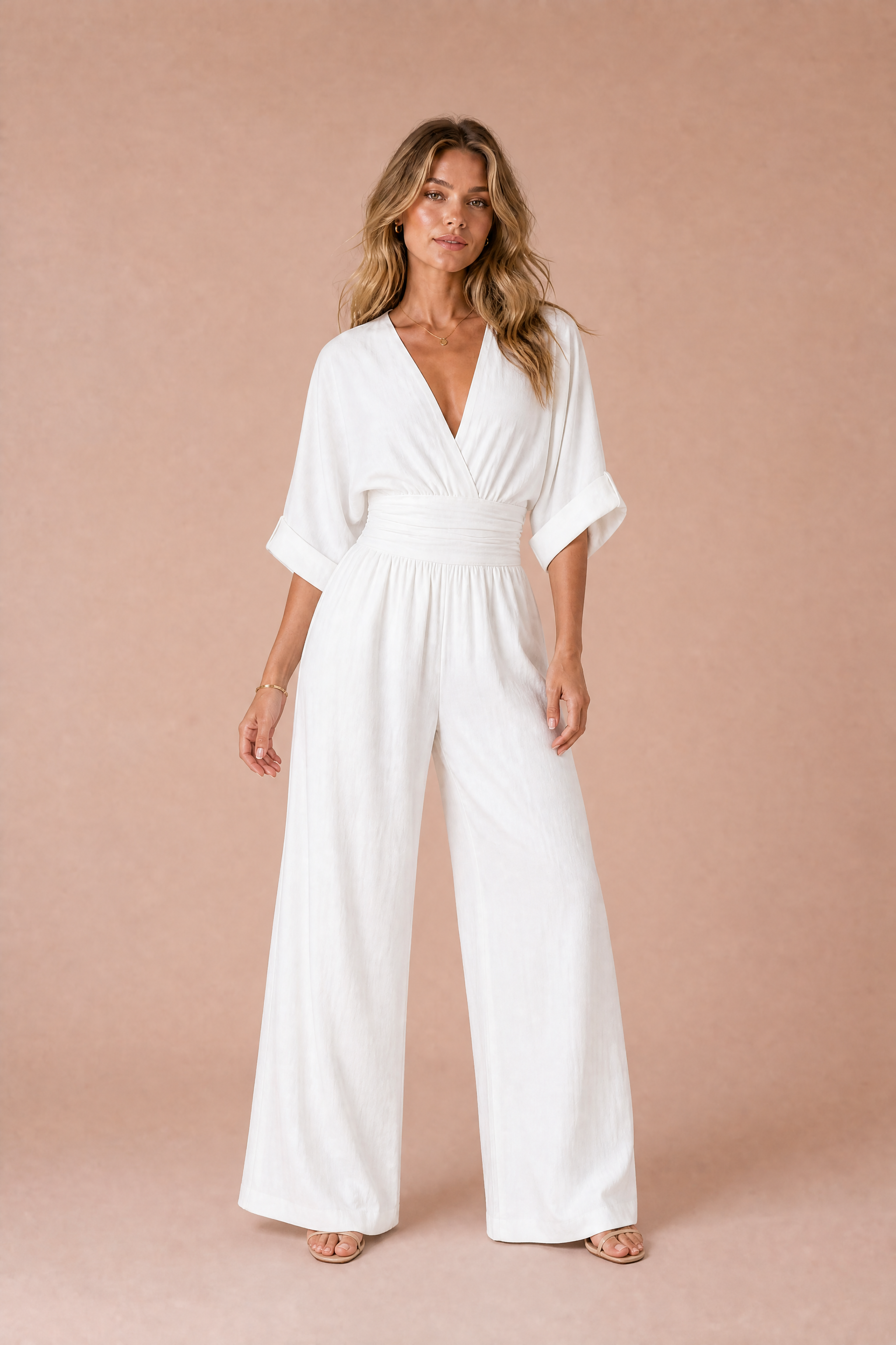 Combinaison col V taille haute | Variante Blanc | Lounelle Paris