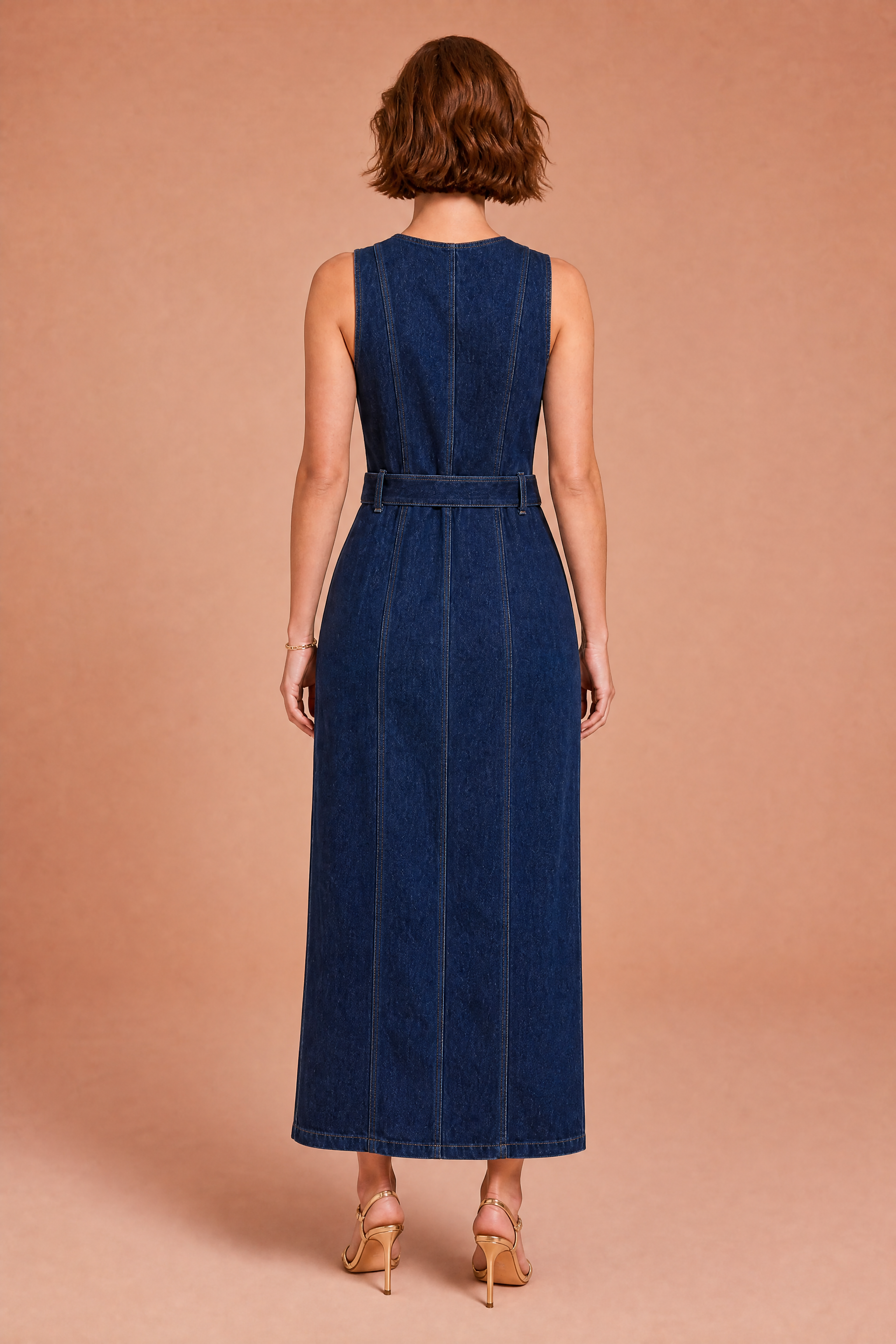 Robe longue bleu foncé sans manches | Vue de dos | Lounelle Paris