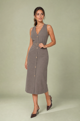 Vestito midi con scollo a V e cintura