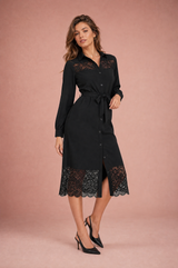 Abito chemise nero con pizzo