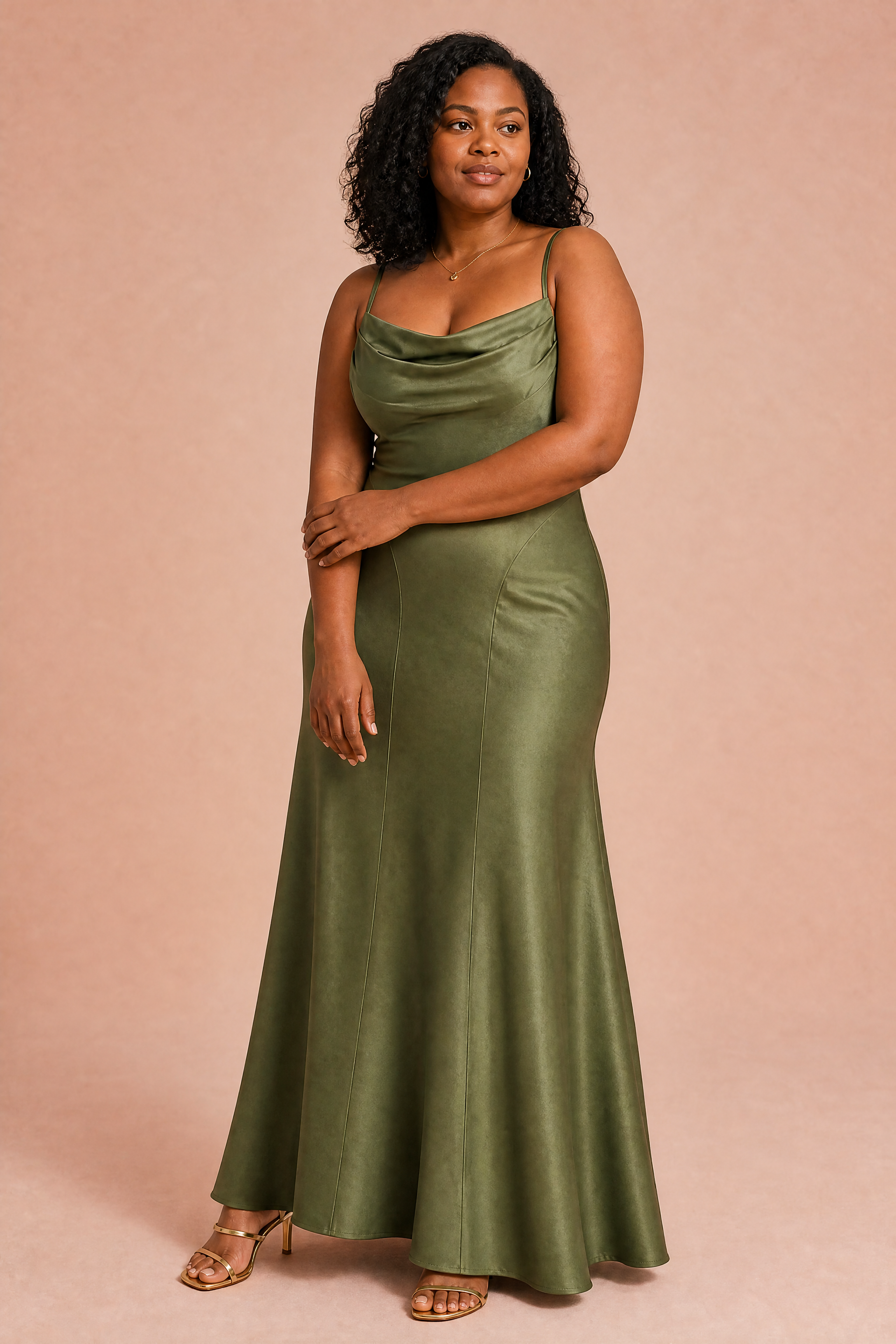 Robe longue vert militaire dos lacé | Porté sur une autre silhouette | Lounelle Paris