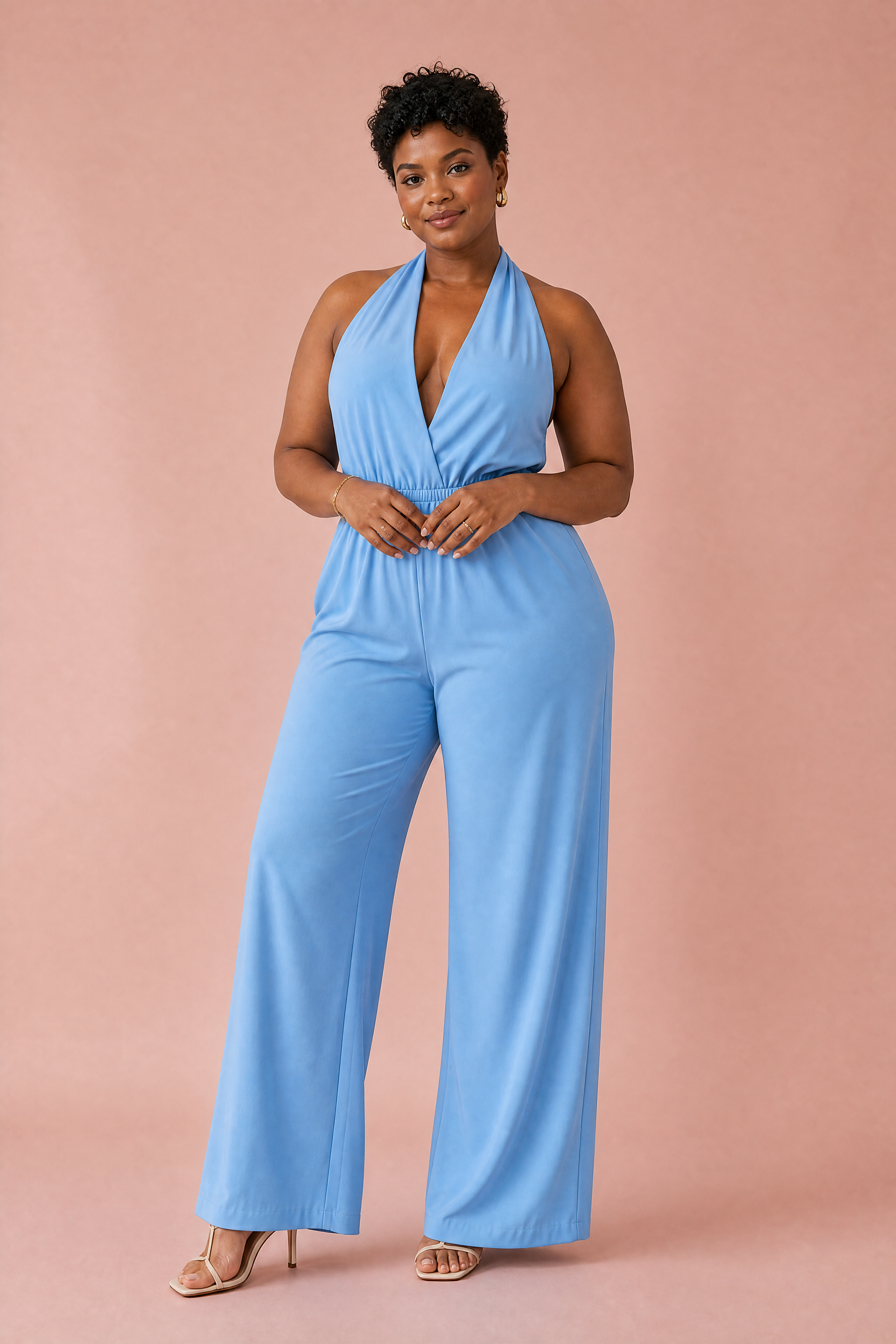 Combinaison col halter dos nu | Porté sur une silhouette plus ronde | Lounelle Paris
