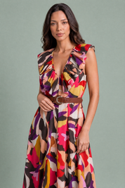 Robe fluide imprimée col V | Vue rapprochée | Lounelle Paris
