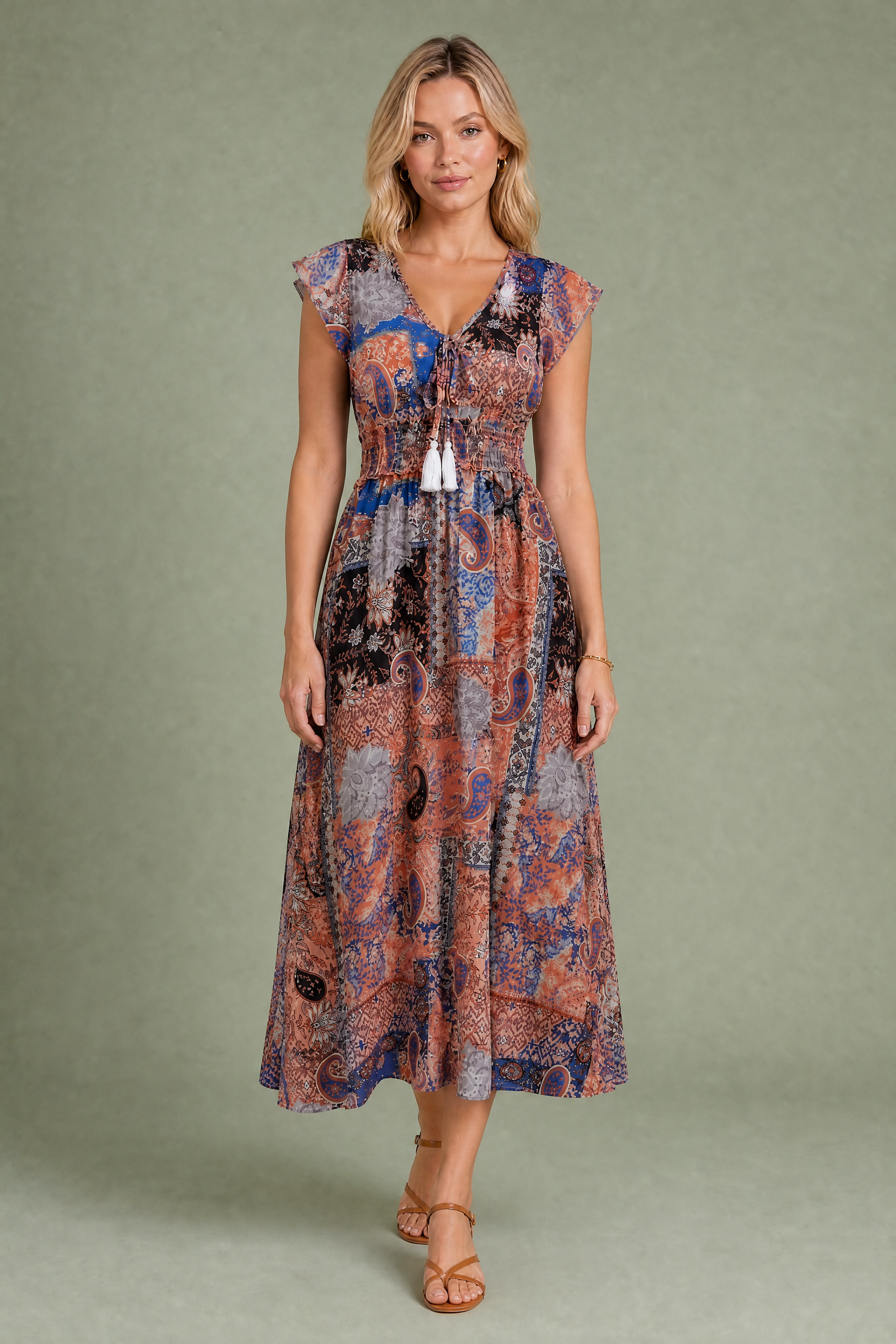 Robe longue marron col V | Vue de face | Lounelle Paris