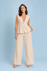 Completo pantalone giallo scollo a V