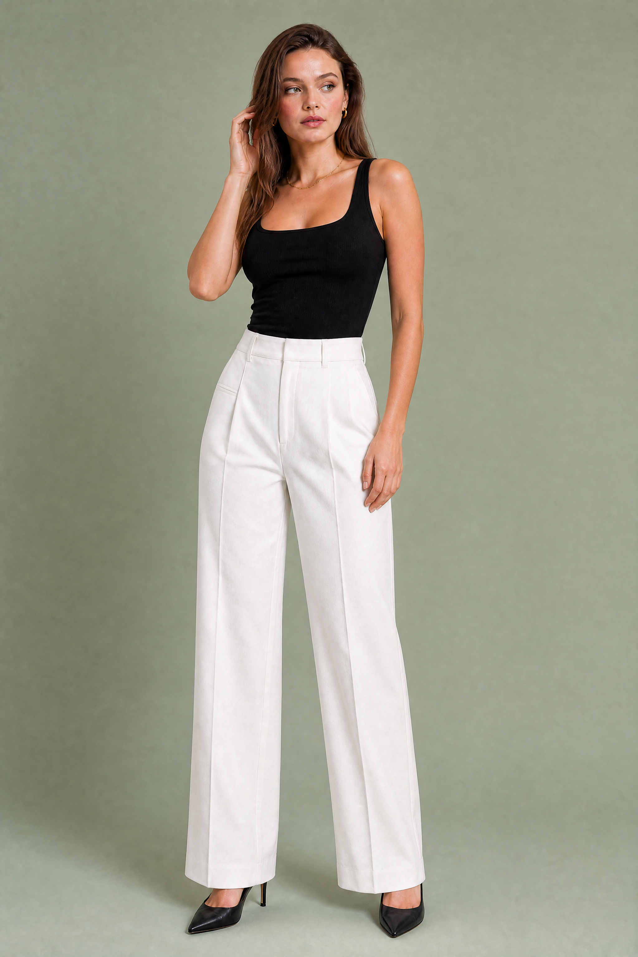 Pantalon tailleur blanc taille haute | Variante Blanc | Lounelle Paris
