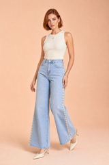 Jeans blu gamba larga uncinetto