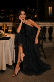 Robe longue dos nu à volants | Variante Noir - Lifestyle | Lounelle Paris