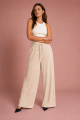 Pantalone fluido a vita larga con cordino
