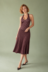 Completo marrone a pois con scollo halter