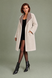 Manteau long réversible col duveteux | Variante Beige | Lounelle Paris