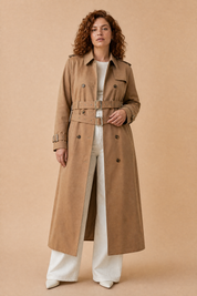 Trench long camel double ceinture | Porté sur une autre silhouette | Lounelle Paris