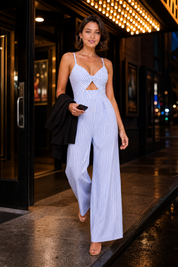 Combinaison rayée dos nu | Variante Bleu - Lifestyle | Lounelle Paris