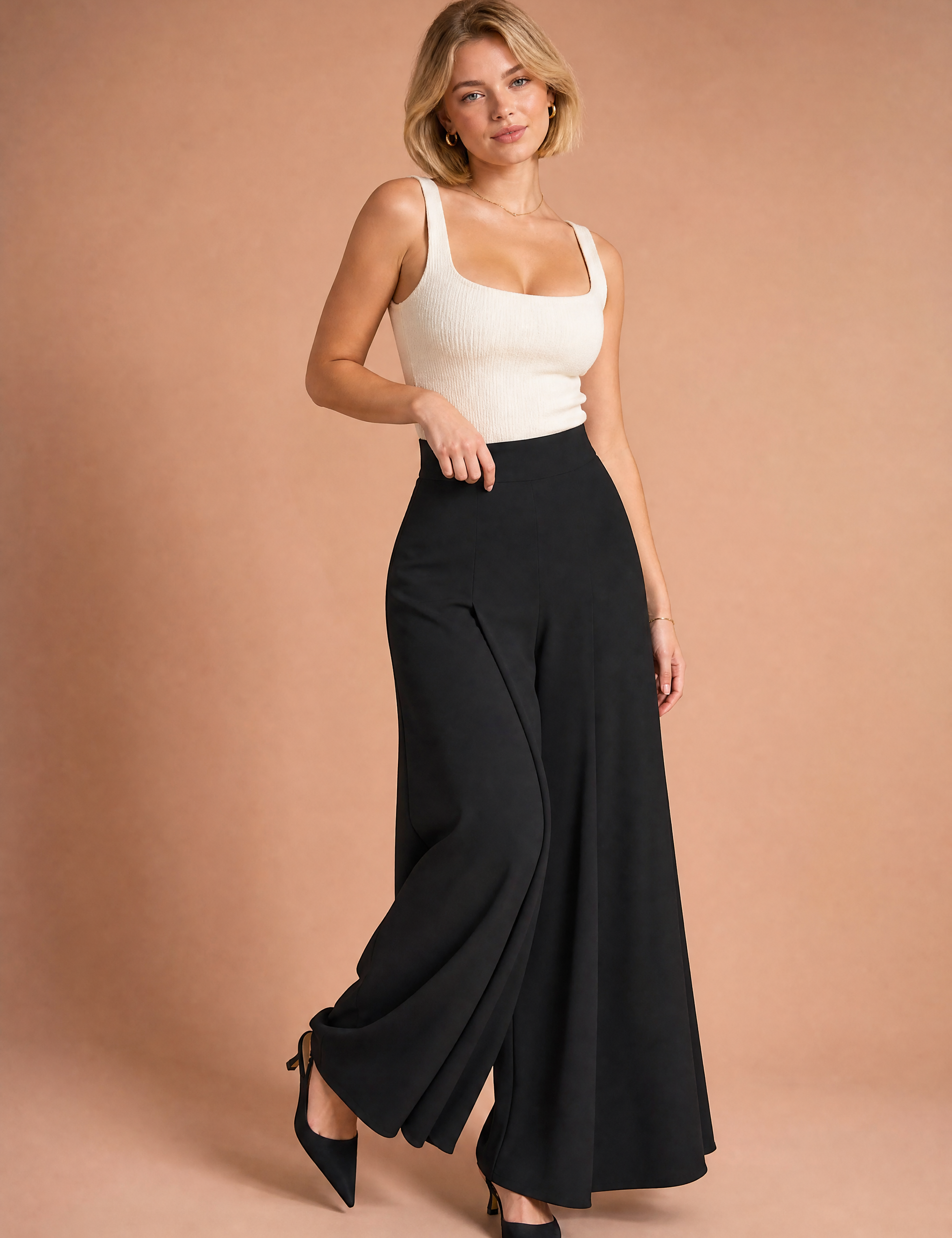 Pantalon large taille haute fluide | Vue de face | Lounelle Paris