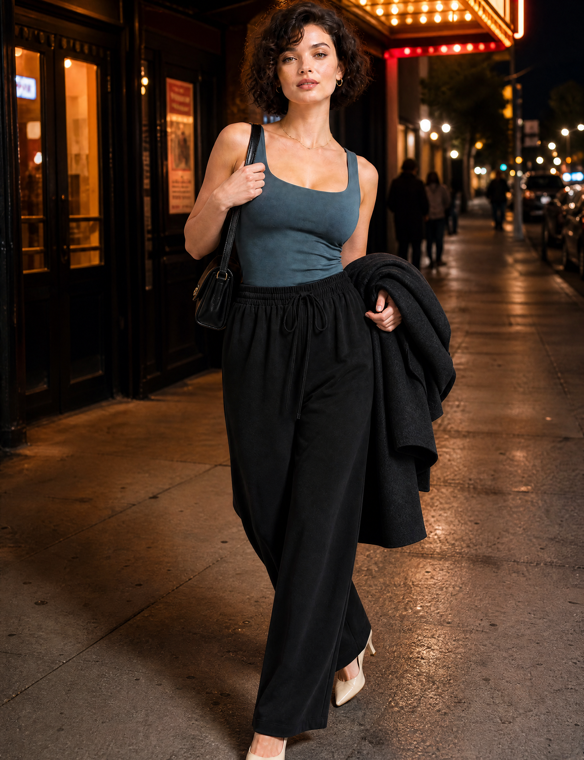 Pantalon large fluide à cordon | Variante Noir - Lifestyle | Lounelle Paris