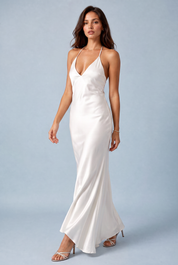 Robe blanche satinée dos nu | Vue en mouvement | Lounelle Paris