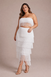 Ensemble blanc bandeau à franges | Porté sur une silhouette plus ronde | Lounelle Paris