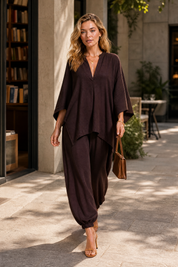 Ensemble fluide col V | Variante Marron - Lifestyle | Lounelle Paris