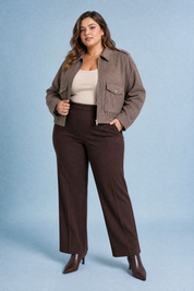 Veste ample effet suédine | Porté sur une silhouette plus ronde | Lounelle Paris