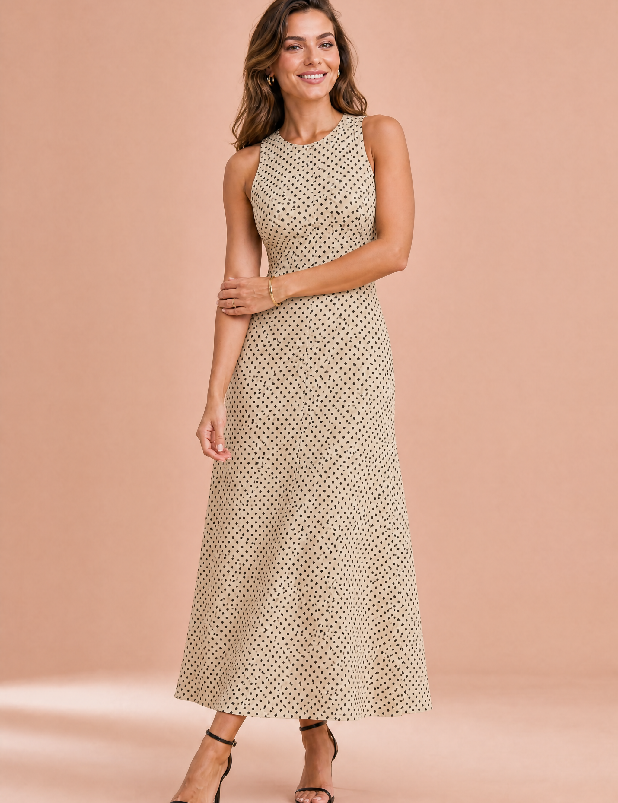 Robe longue à pois dos nu | Variante Beige | Lounelle Paris