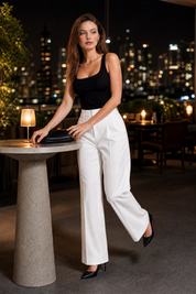 Pantalon tailleur blanc taille haute | Variante Blanc - Lifestyle | Lounelle Paris