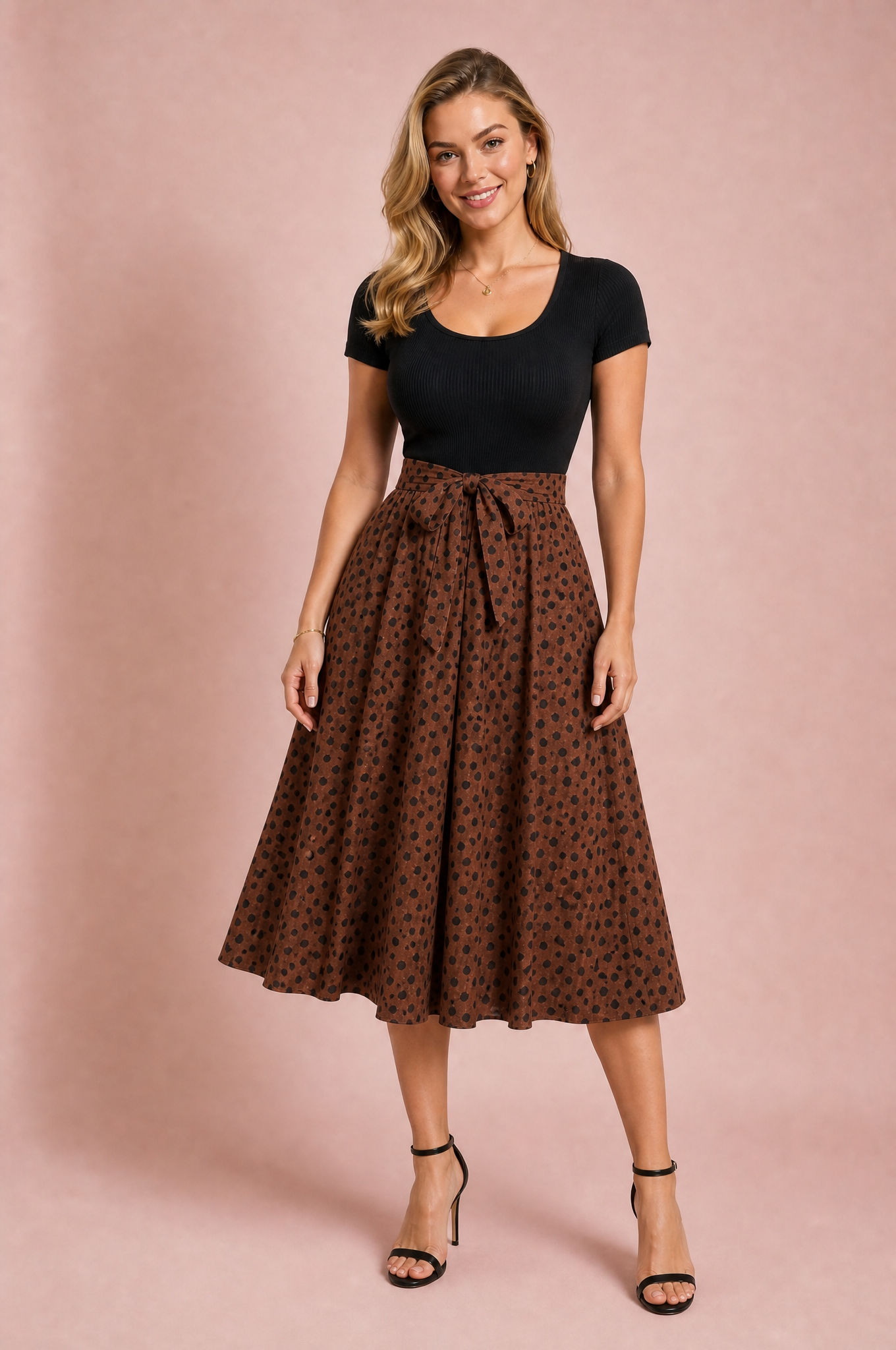 Robe bi-matière à pois | Variante Marron | Lounelle Paris
