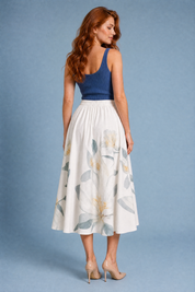 Jupe midi beige fleurie taille haute | Vue de dos | Lounelle Paris