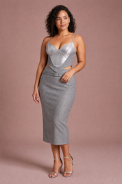 Ensemble corset et jupe argenté | Porté sur une autre silhouette | Lounelle Paris