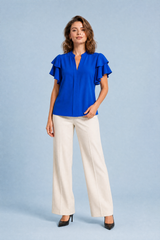 Blusa scollo a V con maniche a volant