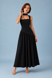 Robe longue col halter à lacets | Variante Noir | Lounelle Paris