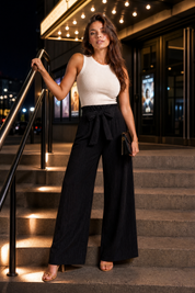 Pantalon large taille haute à nouer | Variante Noir - Lifestyle | Lounelle Paris