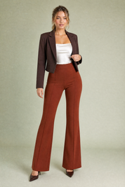 Pantalon taille haute micro-évasé | Variante Marron | Lounelle Paris