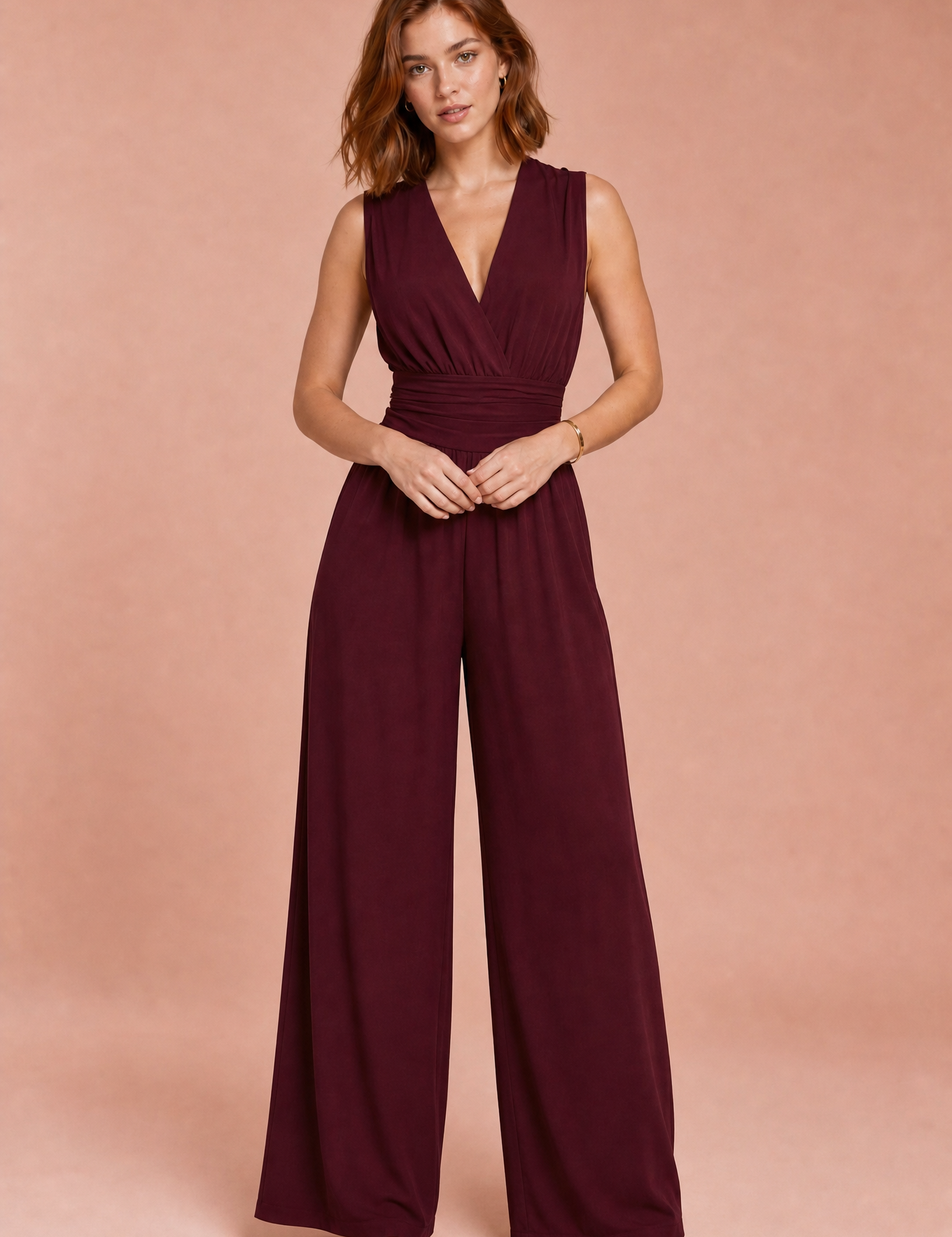 Combinaison fluide col V | Variante Bordeaux | Lounelle Paris
