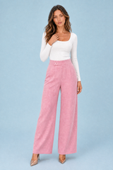 Pantalone largo a vita alta con bottone