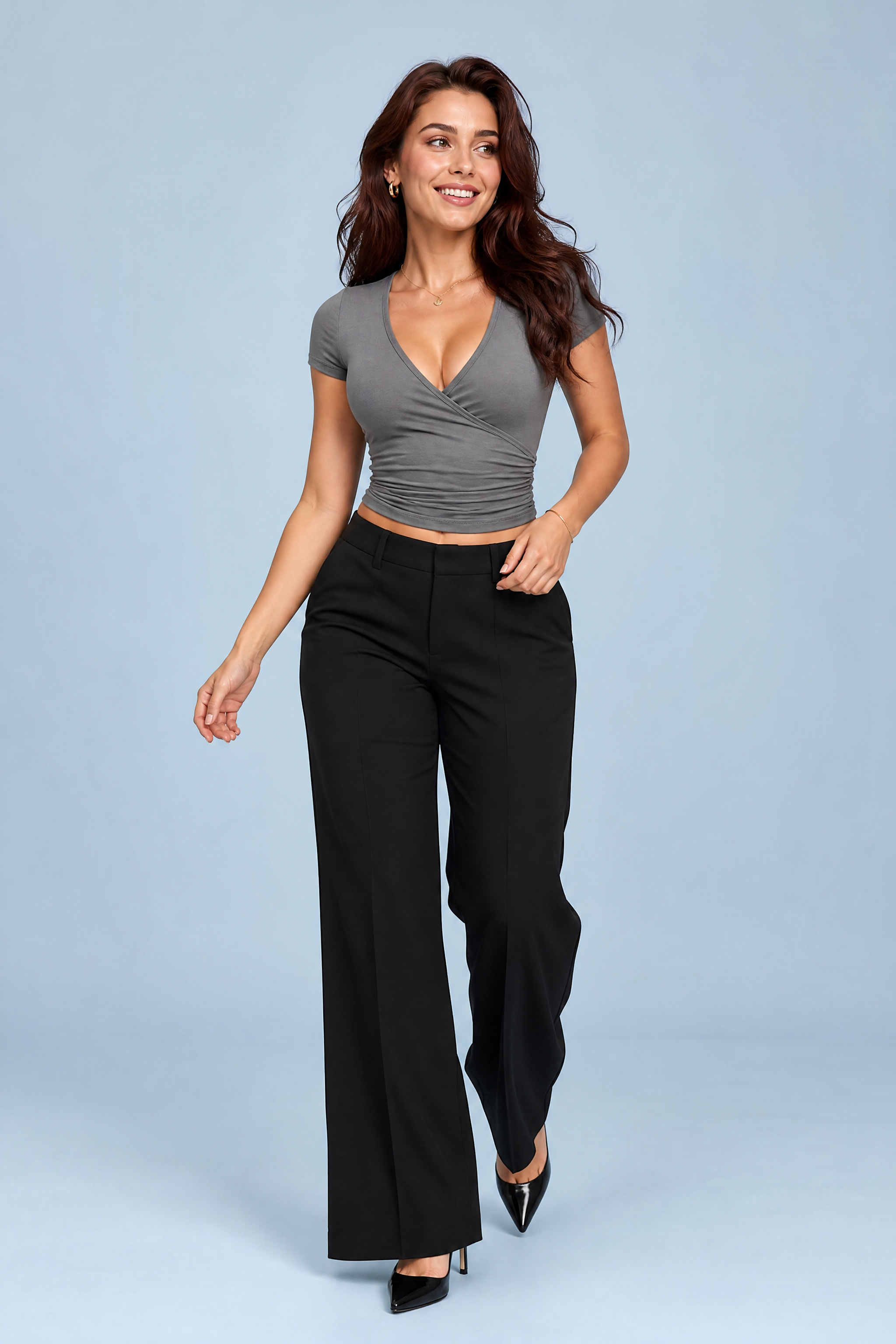 Crop top col V croisé | Vue de face | Lounelle Paris