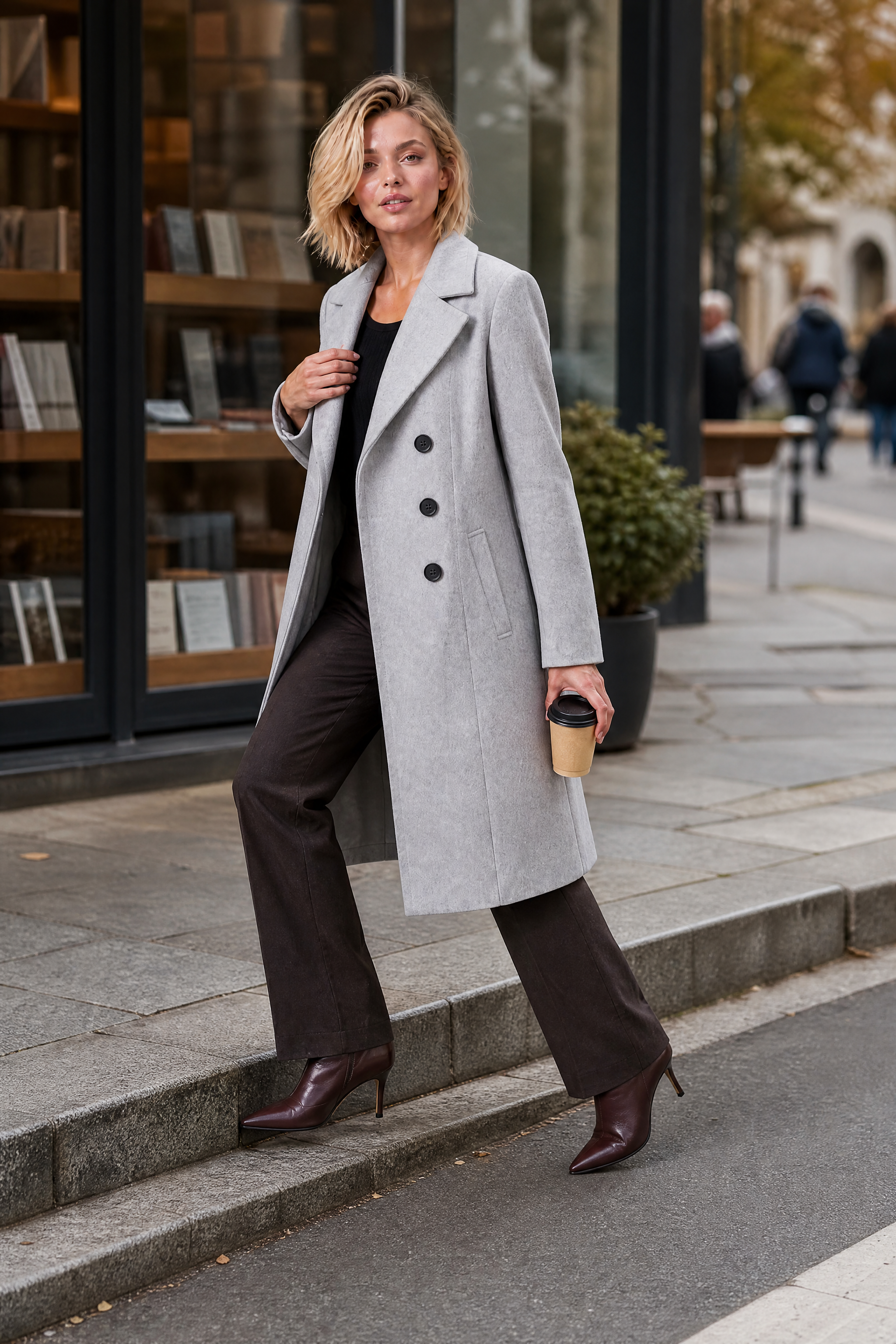 Manteau long ceinturé à col tailleur | Variante Gris - Lifestyle | Lounelle Paris