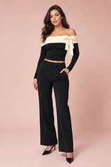 Top nero bicolore spalle scoperte