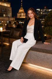 Pantalon large taille haute plissé | Variante Blanc - Lifestyle | Lounelle Paris
