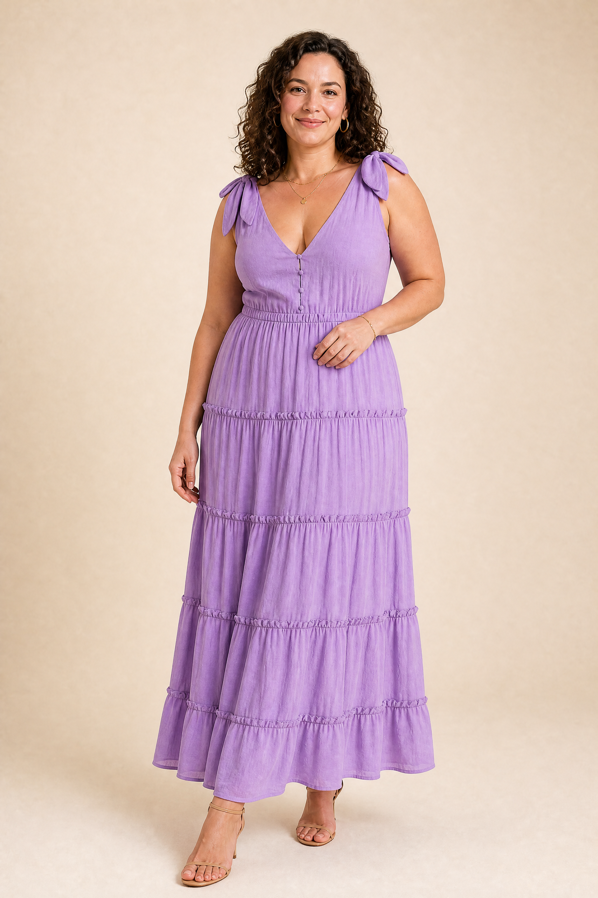 Robe longue violette à bretelles | Porté sur une autre silhouette | Lounelle Paris
