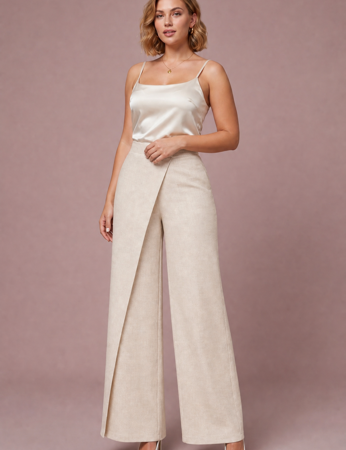 Pantalon taille haute asymétrique | Variante Ecru | Lounelle Paris